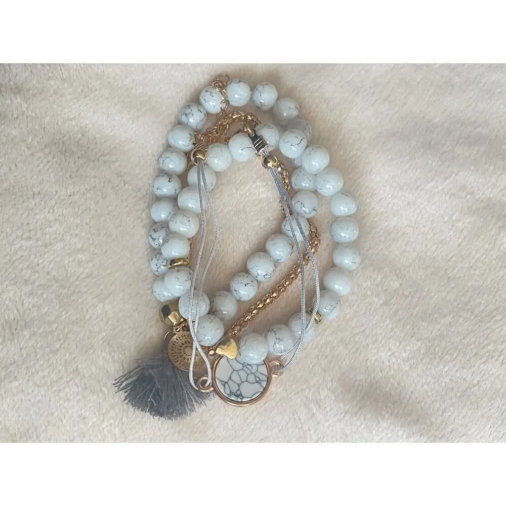 Bohemian Vacation Bracelet Set ~ 4 Pieces Tassel Heart Beaded Pastel Turquoise